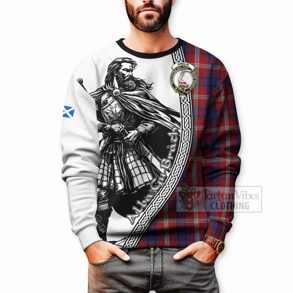 Tartan Vibes Clothing Ainslie Tartan Clan Crest Sweatshirt with Highlander Warrior Celtic Style