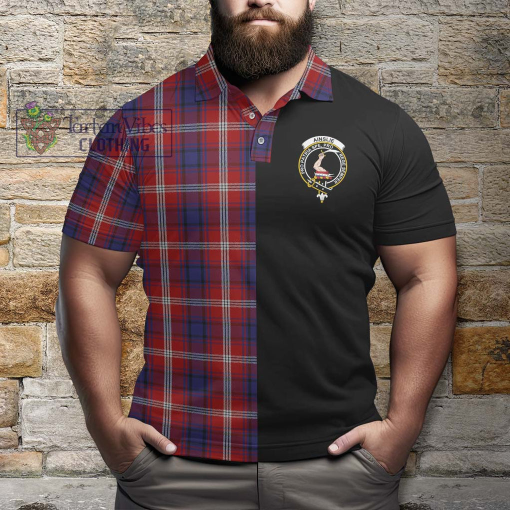 Ainslie Tartan Polo Shirt with Family Crest and Half Of Me Style - Tartanvibesclothing Shop