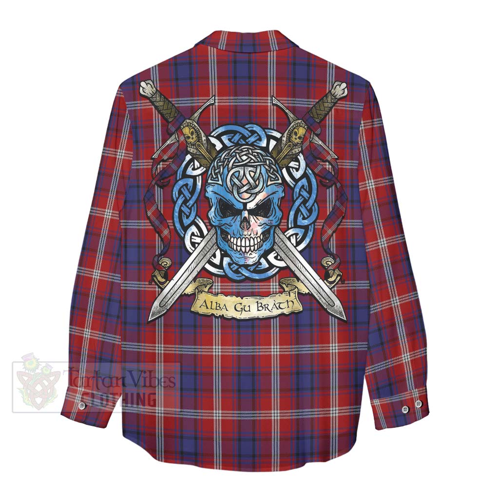 Tartan Vibes Clothing Ainslie Tartan Women's Casual Shirt with Family Crest Celtic Skull Style