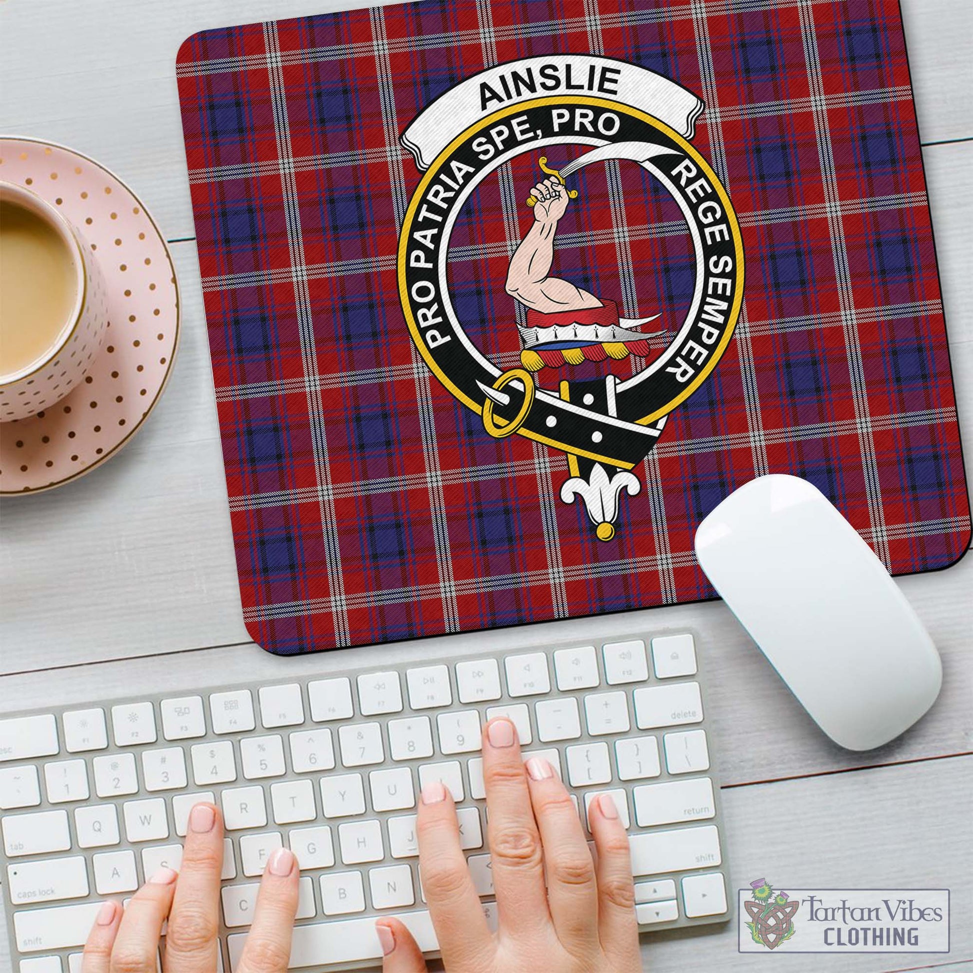 Tartan Vibes Clothing Ainslie Tartan Mouse Pad with Family Crest