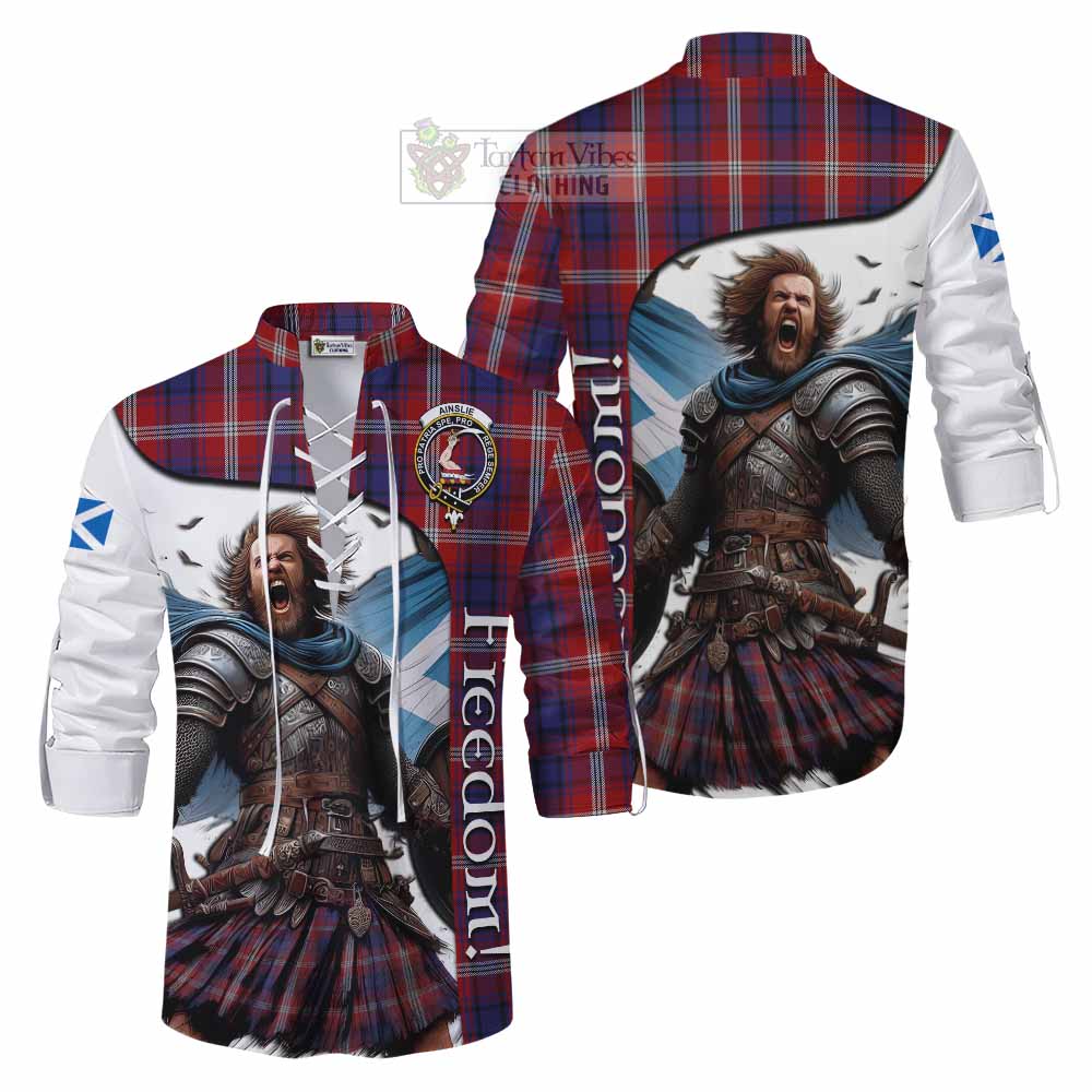 Tartan Vibes Clothing Ainslie Crest Tartan Ghillie Kilt Shirt Inspired by the Freedom of Scottish Warrior