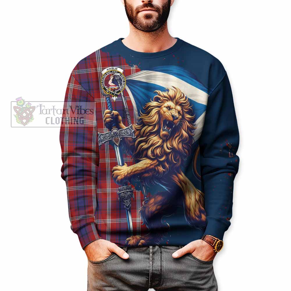 Tartan Vibes Clothing Ainslie Tartan Family Crest Sweatshirt with Scottish Majestic Lion