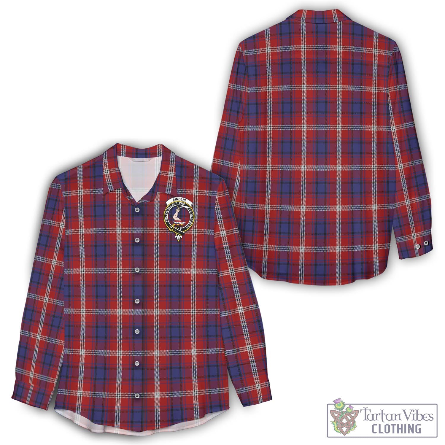 Tartan Vibes Clothing Ainslie Tartan Womens Casual Shirt with Family Crest