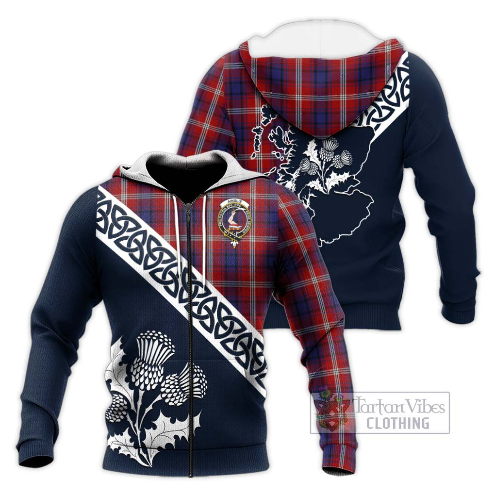 Tartan Vibes Clothing Ainslie Tartan Knitted Hoodie Featuring Thistle and Scotland Map