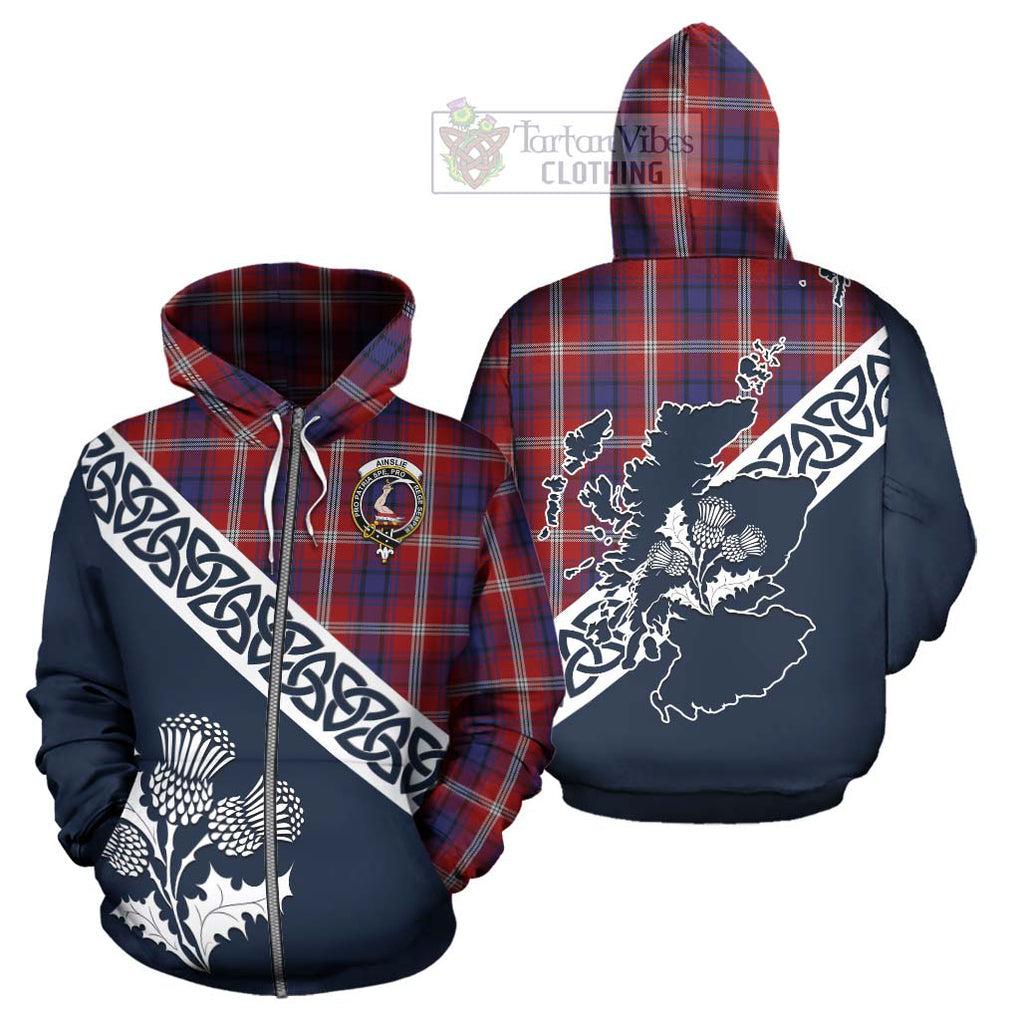 Tartan Vibes Clothing Ainslie Tartan Hoodie Featuring Thistle and Scotland Map