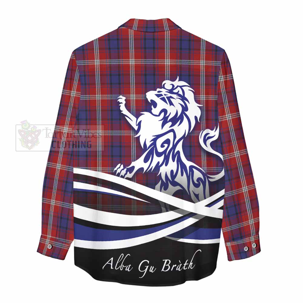 Tartan Vibes Clothing Ainslie Tartan Women's Casual Shirt with Alba Gu Brath Regal Lion Emblem