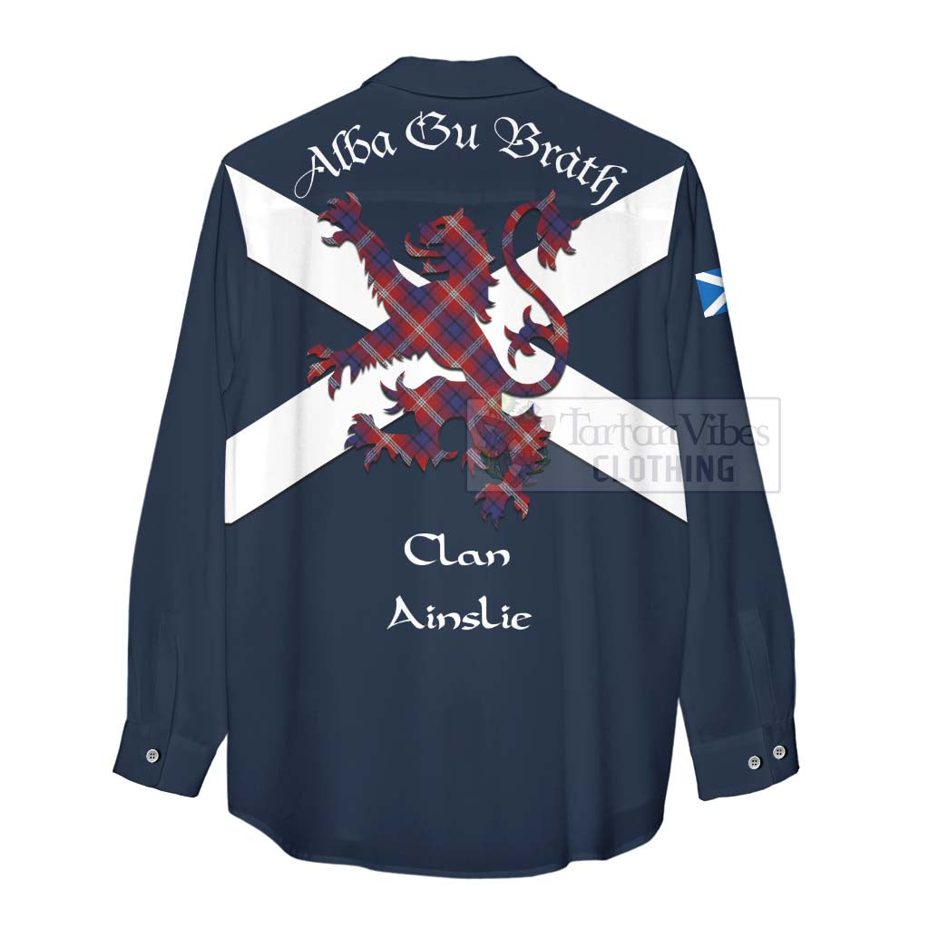 Tartan Vibes Clothing Ainslie Tartan Lion Rampant Women's Casual Shirt Proudly Display Your Heritage with Alba Gu Brath and Clan Name