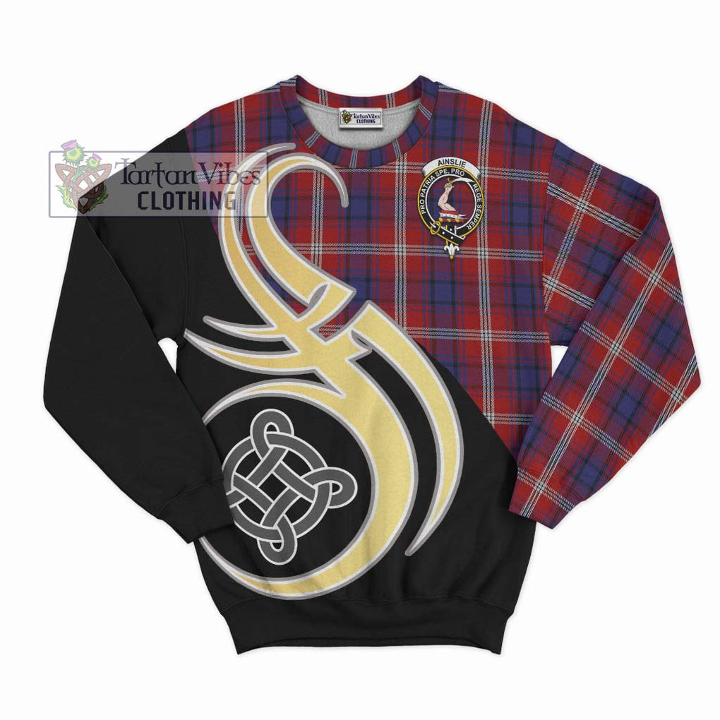 Ainslie Tartan Sweatshirt with Family Crest and Celtic Symbol Style - Tartan Vibes Clothing