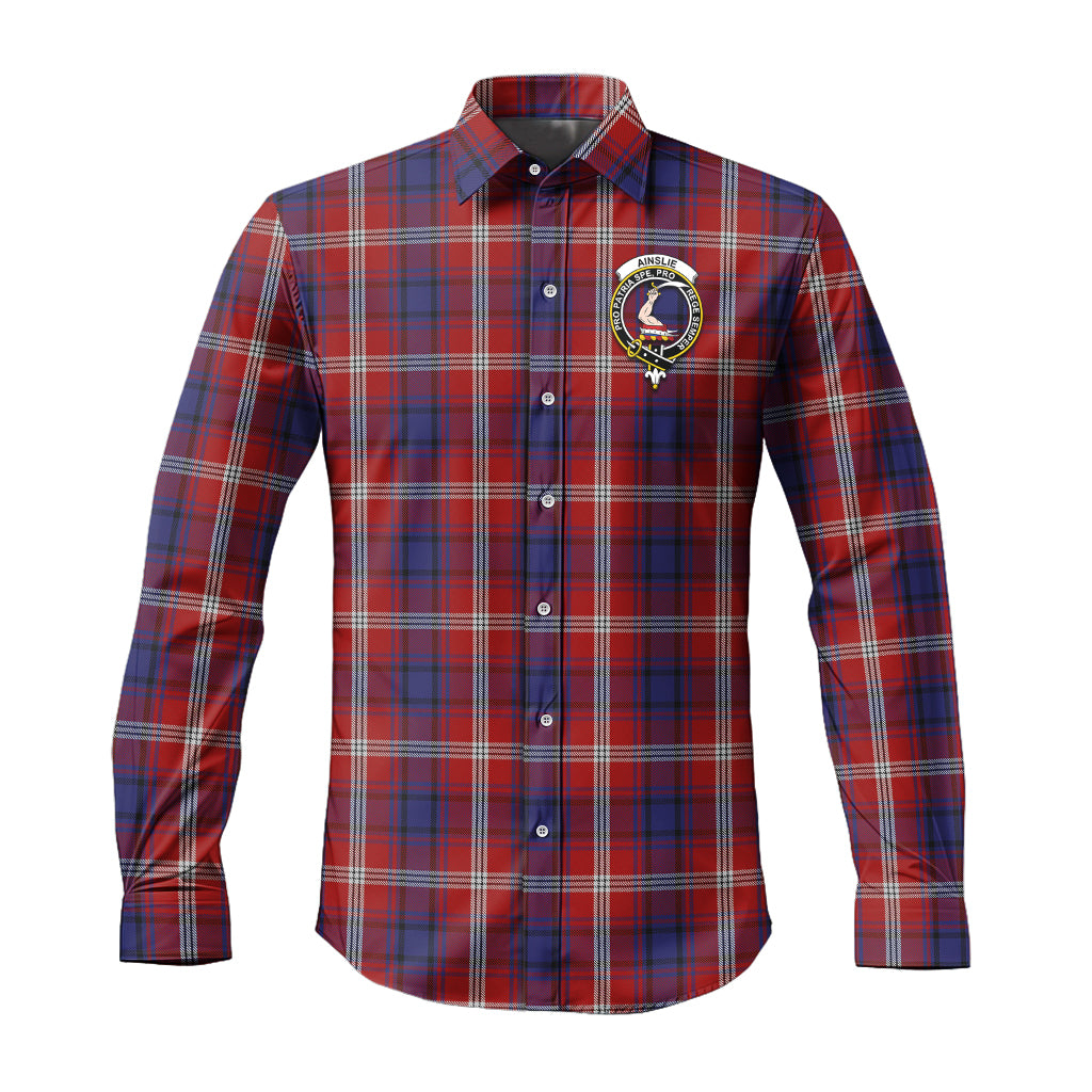 Ainslie Tartan Long Sleeve Button Up Shirt with Family Crest - Tartanvibesclothing