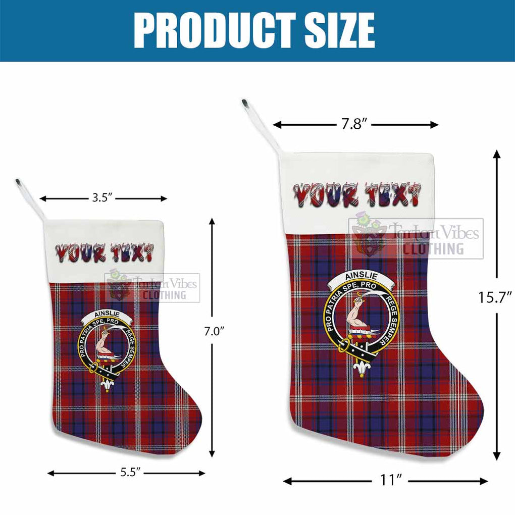 Tartan Vibes Clothing Ainslie Tartan Family Crest Christmas Stocking with Personalized Text