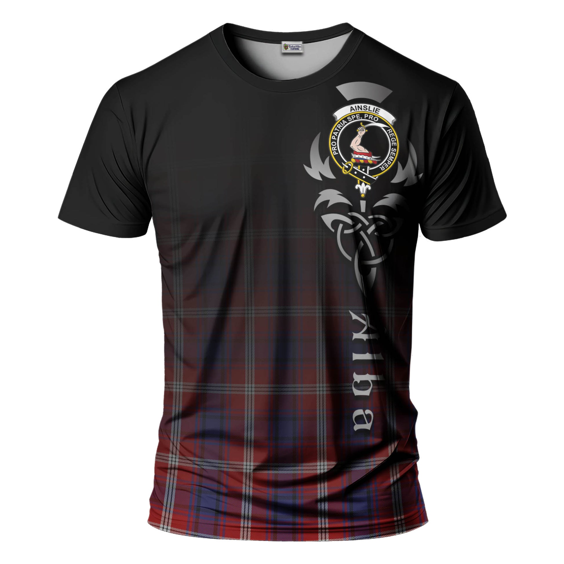 Tartan Vibes Clothing Ainslie Tartan T-Shirt Featuring Alba Gu Brath Family Crest Celtic Inspired