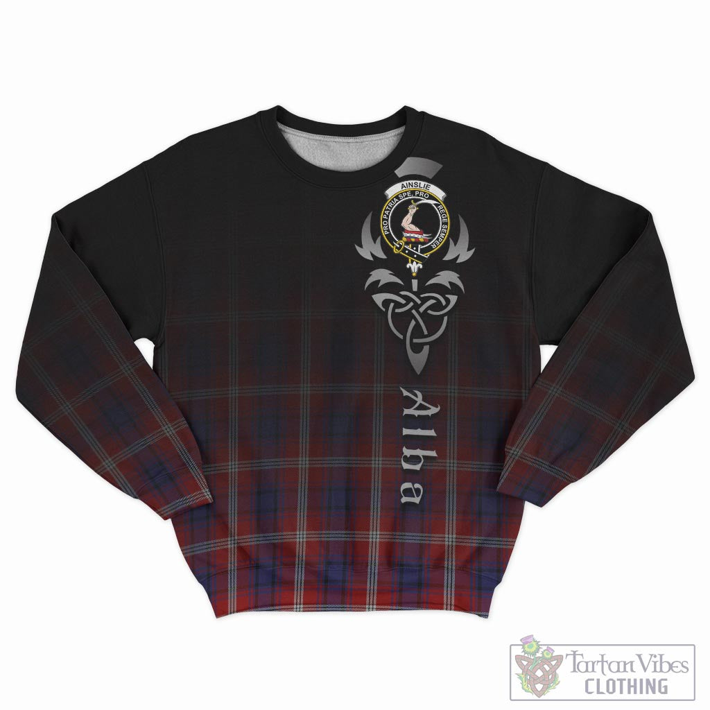 Tartan Vibes Clothing Ainslie Tartan Sweatshirt Featuring Alba Gu Brath Family Crest Celtic Inspired