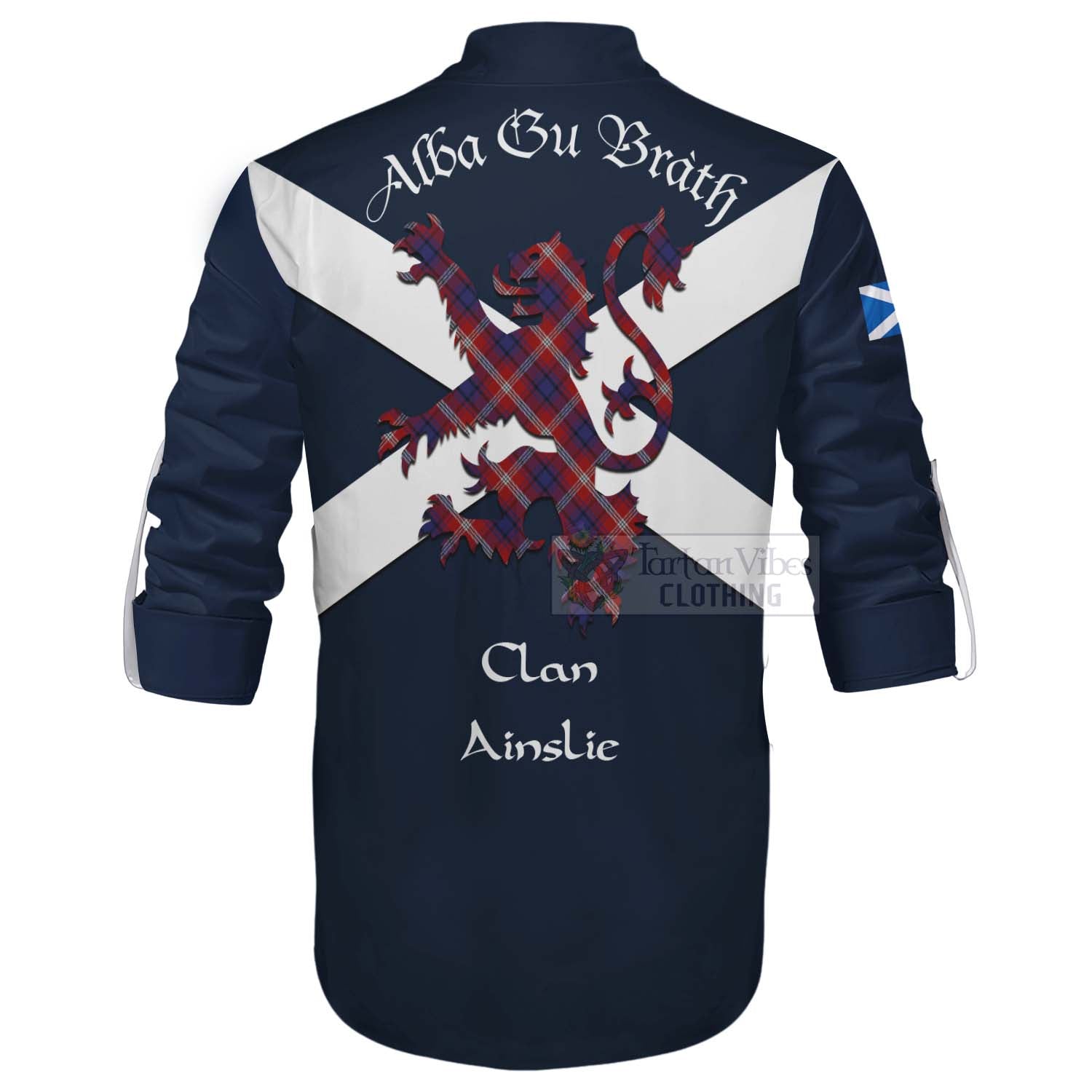 Tartan Vibes Clothing Ainslie Tartan Lion Rampant Ghillie Kilt Shirt Proudly Display Your Heritage with Alba Gu Brath and Clan Name