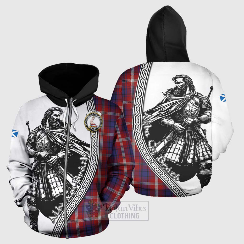 Tartan Vibes Clothing Ainslie Tartan Clan Crest Hoodie with Highlander Warrior Celtic Style