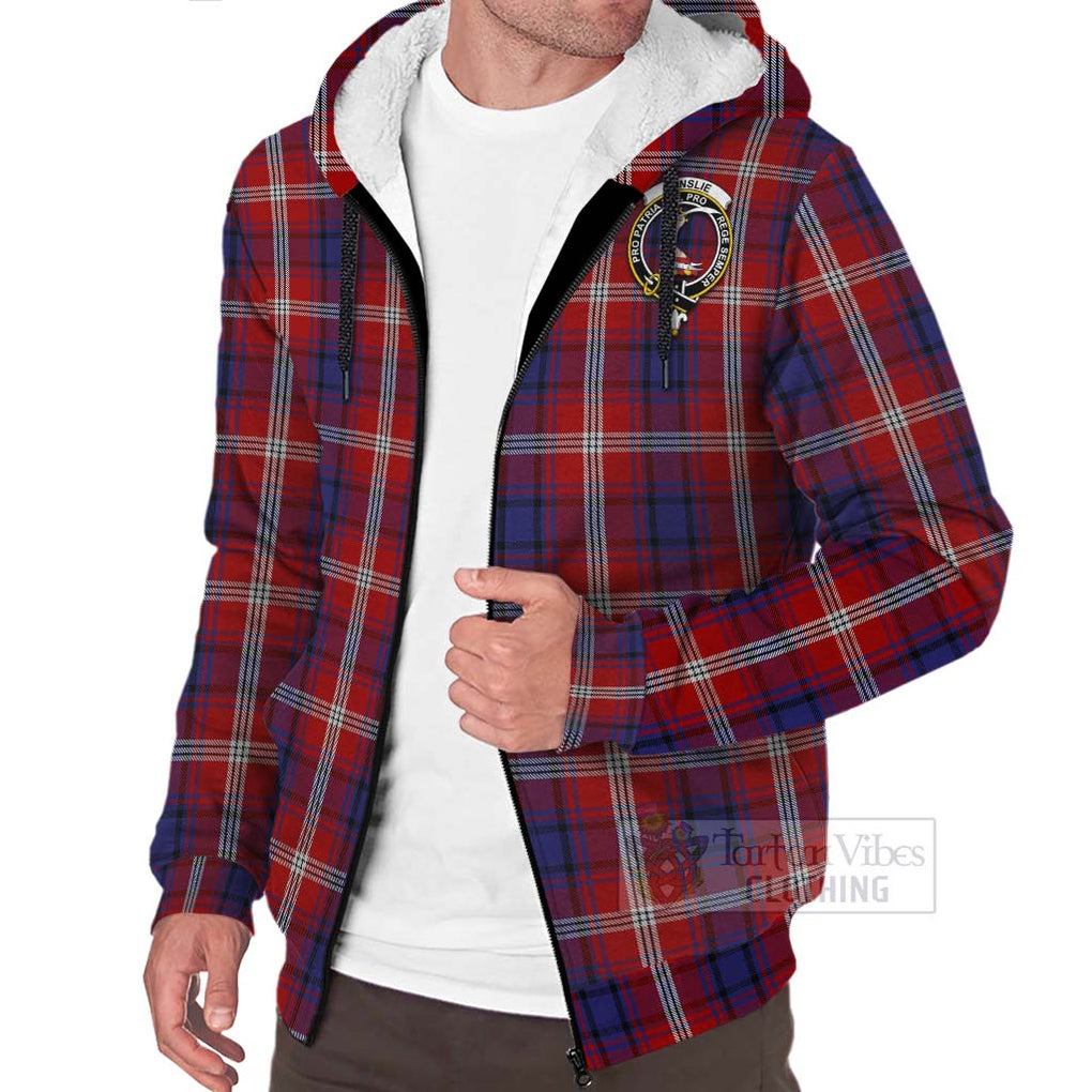 Tartan Vibes Clothing Ainslie Tartan Sherpa Hoodie with Family Crest and Bearded Skull Holding Bottles of Whiskey