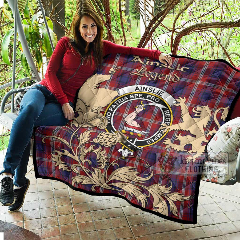 Tartan Vibes Clothing Ainslie Tartan Quilt with Family Crest and Scottish Symbol Style