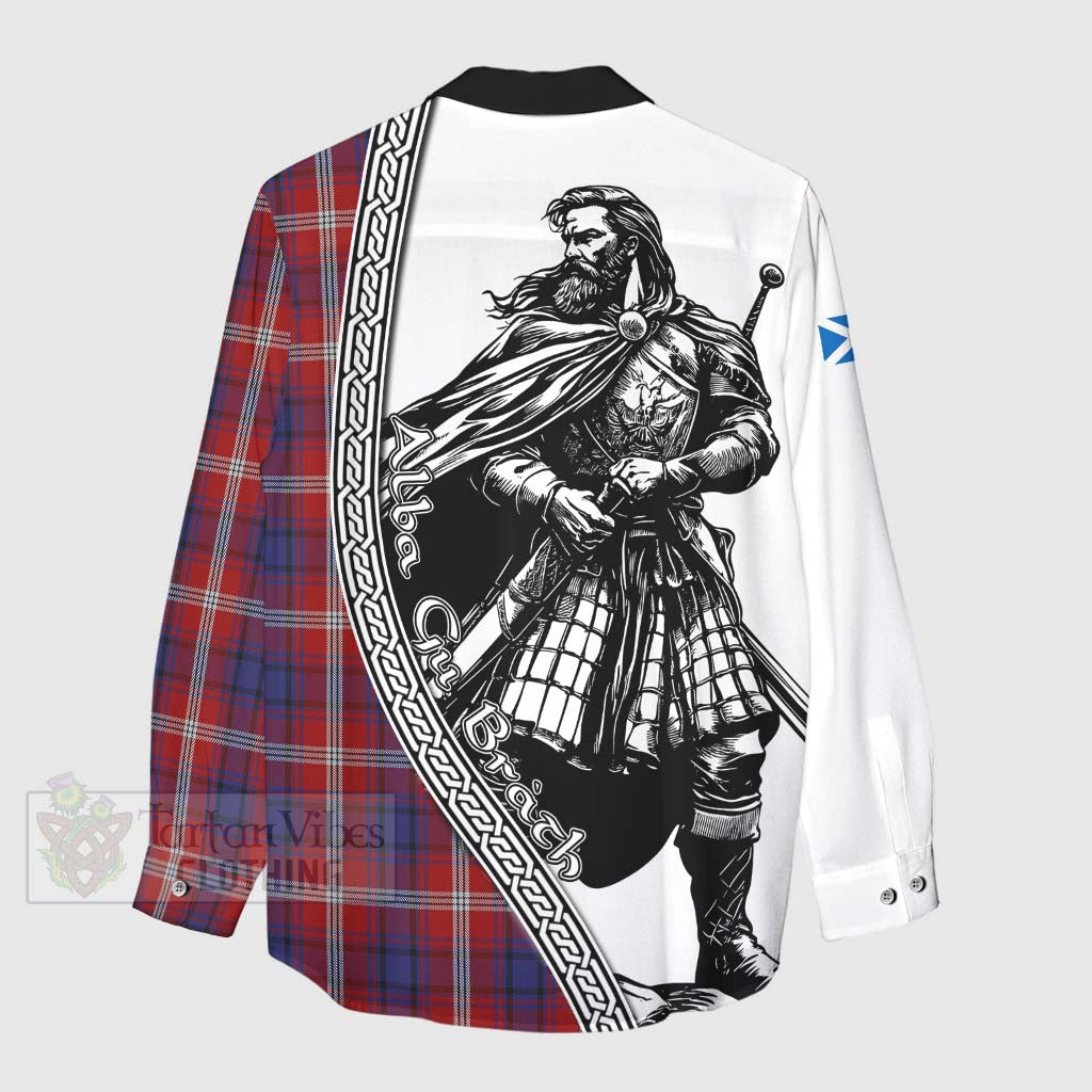 Tartan Vibes Clothing Ainslie Tartan Clan Crest Women's Casual Shirt with Highlander Warrior Celtic Style