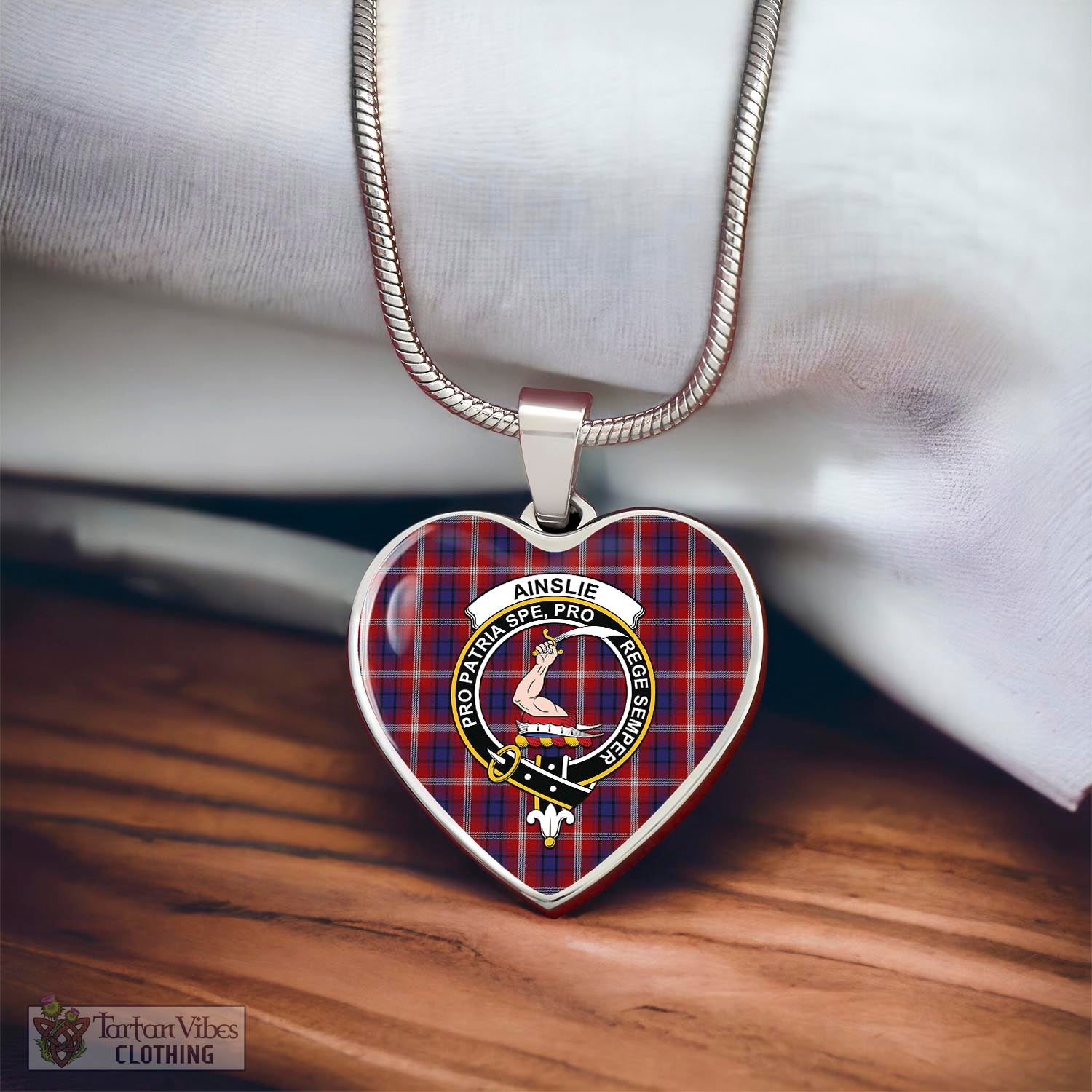 Tartan Vibes Clothing Ainslie Tartan Heart Necklace with Family Crest