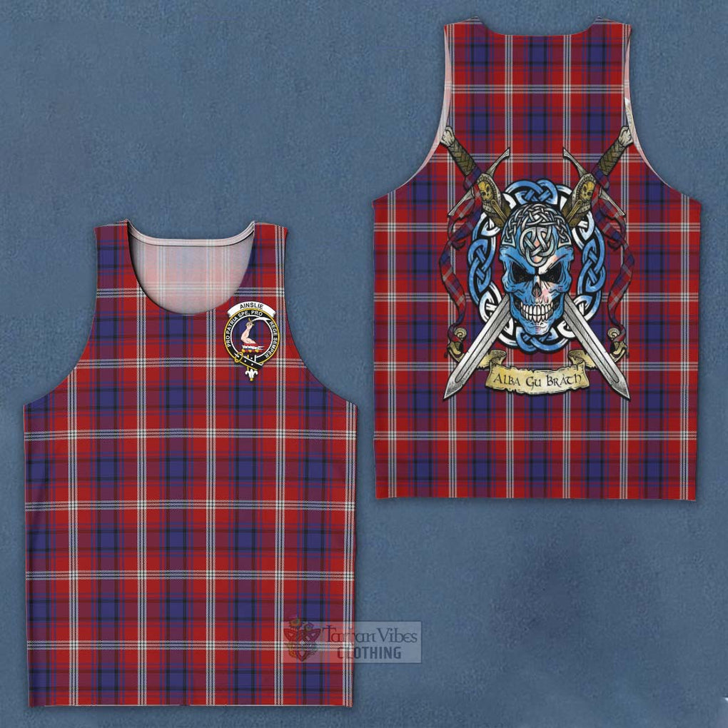 Tartan Vibes Clothing Ainslie Tartan Men's Tank Top with Family Crest Celtic Skull Style