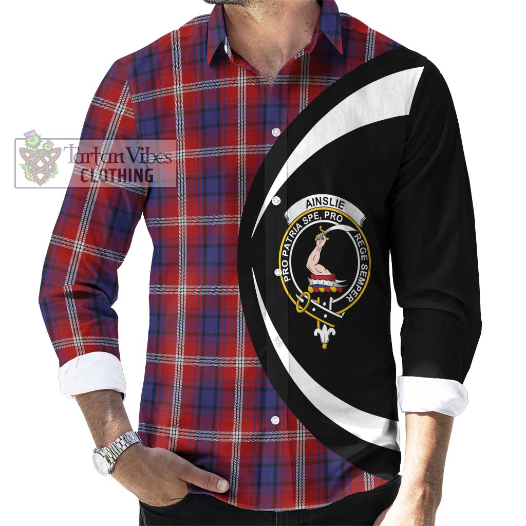 Ainslie Tartan Long Sleeve Button Up with Family Crest Circle Style - Tartan Vibes Clothing