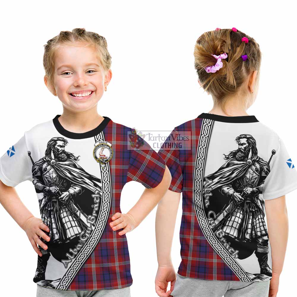 Ainslie Tartan Clan Crest Kid T-Shirt with Highlander Warrior Celtic Style