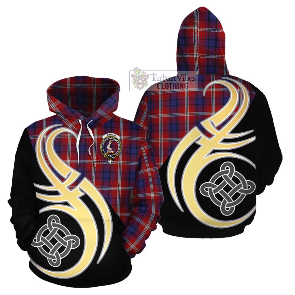 Tartan Vibes Clothing Ainslie Tartan Cotton Hoodie with Family Crest and Celtic Symbol Style