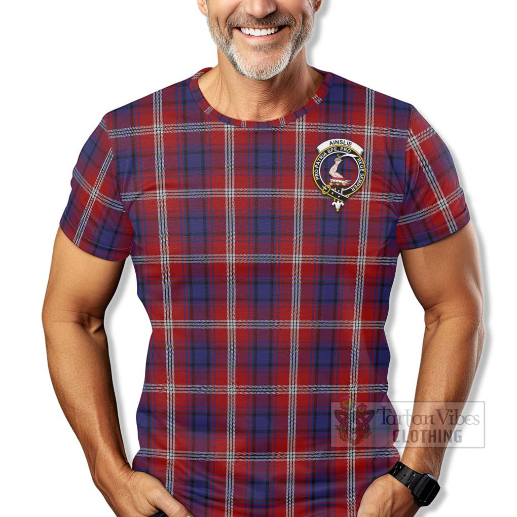 Tartan Vibes Clothing Ainslie Tartan T-Shirt with Family Crest Celtic Skull Style