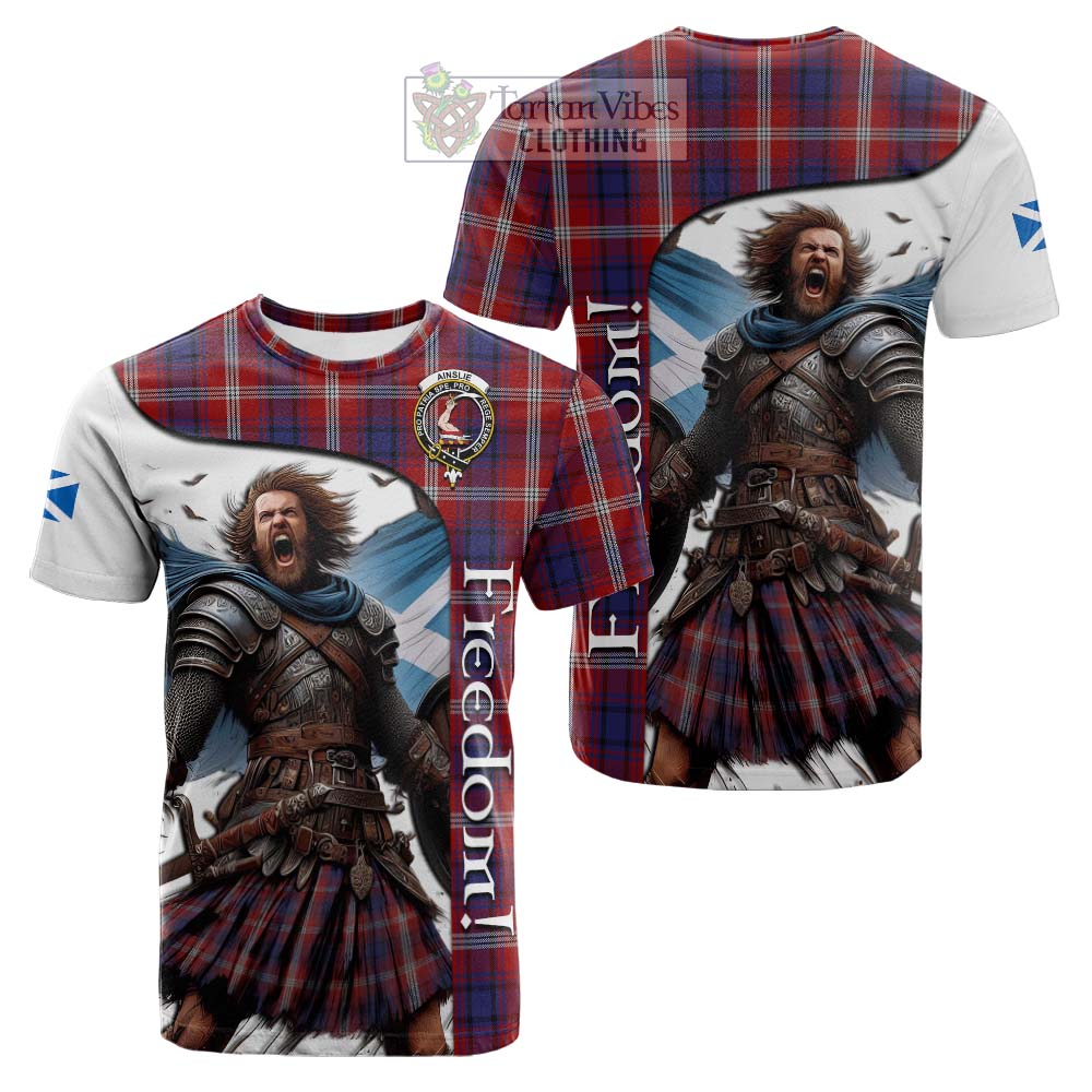 Tartan Vibes Clothing Ainslie Crest Tartan Cotton T-shirt Inspired by the Freedom of Scottish Warrior