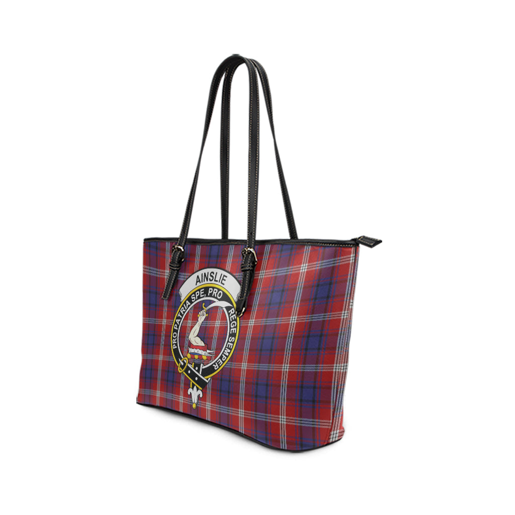 Ainslie Tartan Leather Tote Bag with Family Crest - Tartanvibesclothing