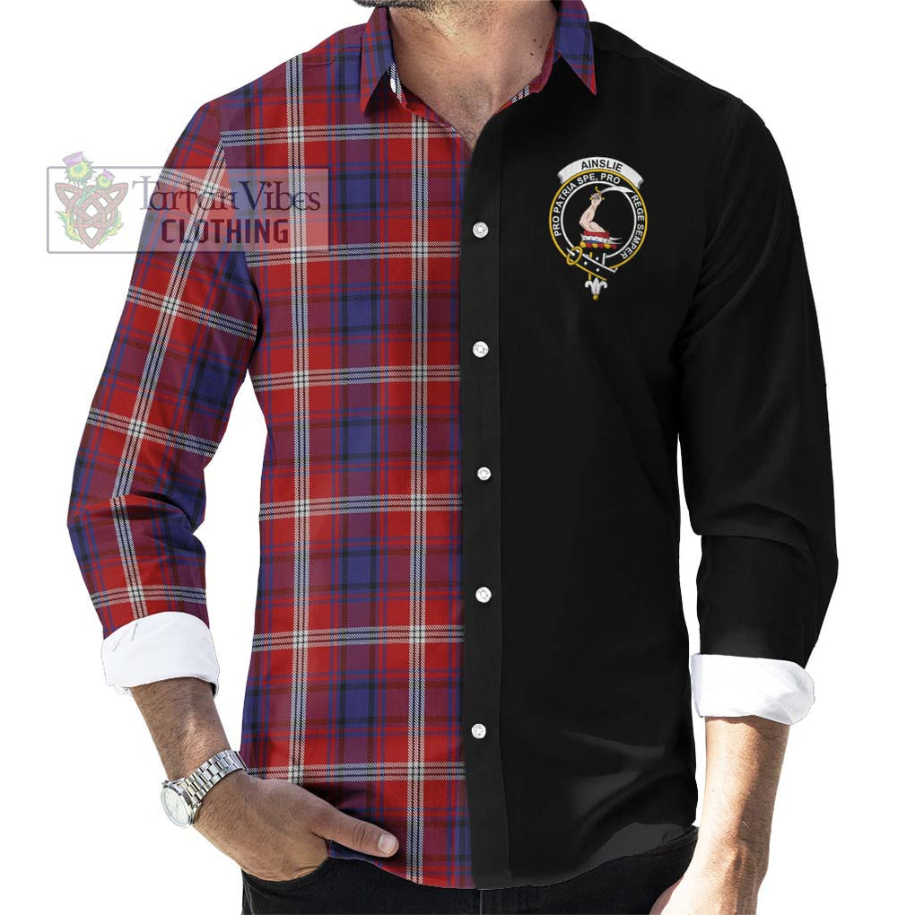 Ainslie Tartan Long Sleeve Button Shirt with Family Crest and Half Of Me Style - Tartanvibesclothing Shop