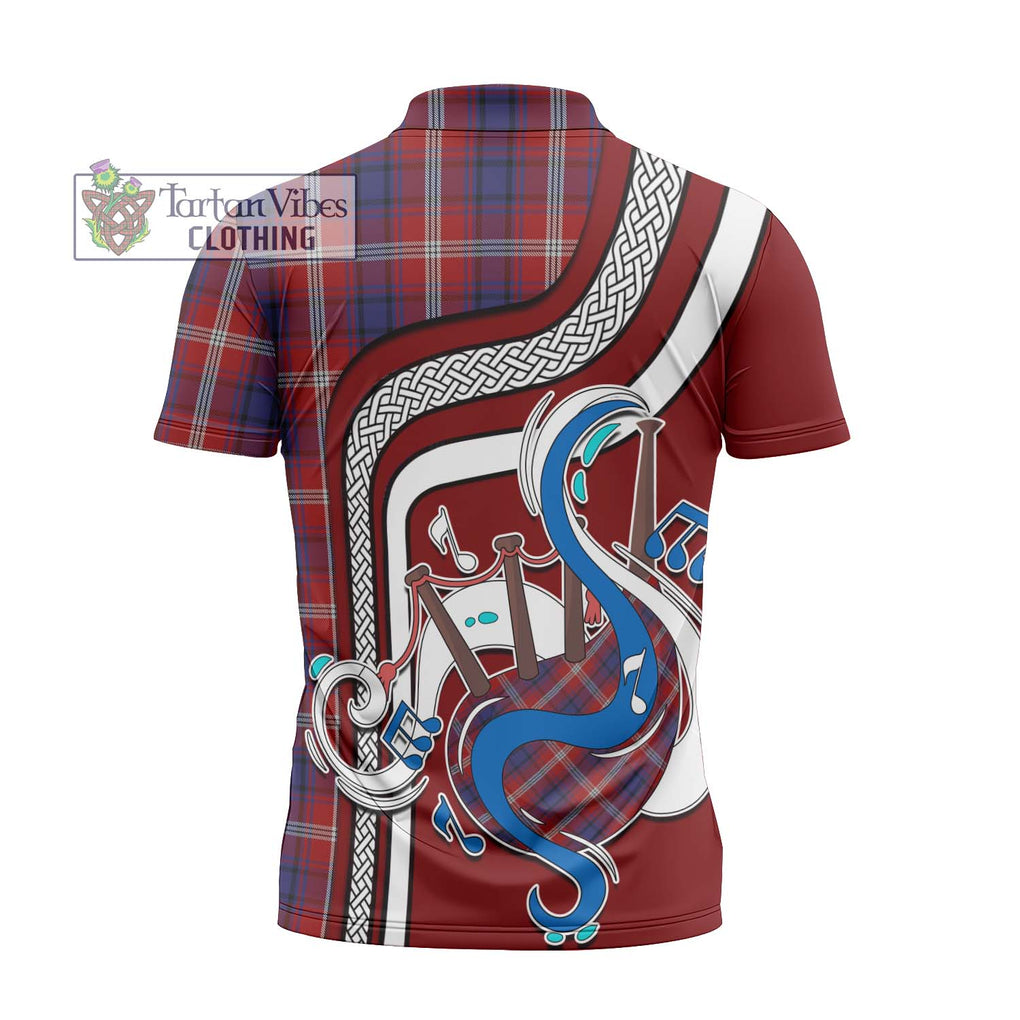 Ainslie Tartan Zipper Polo Shirt with Epic Bagpipe Style - Tartanvibesclothing Shop