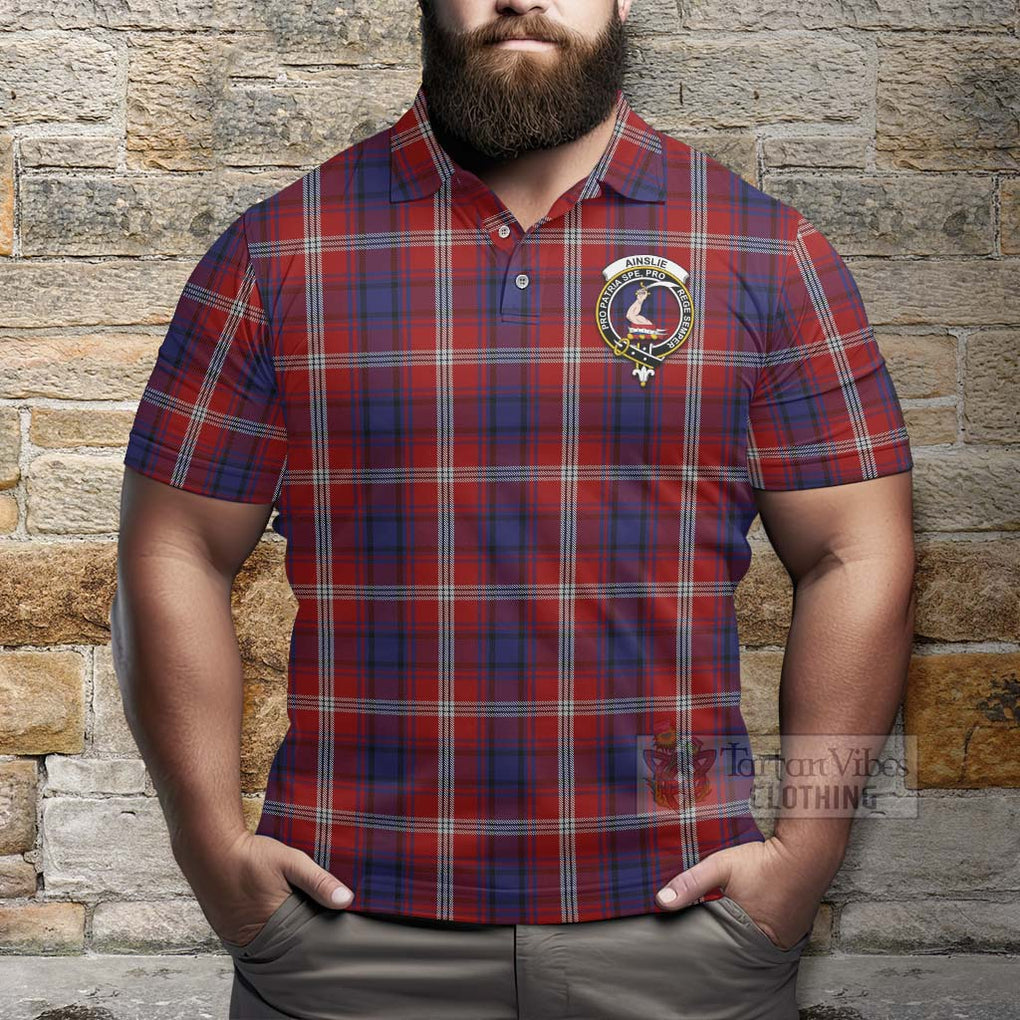 Tartan Vibes Clothing Ainslie Tartan Polo Shirt with Family Crest Celtic Skull Style