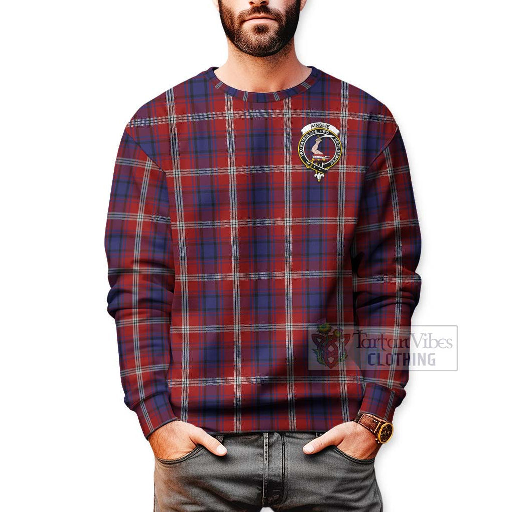 Tartan Vibes Clothing Ainslie Tartan Sweatshirt with Family Crest Celtic Skull Style