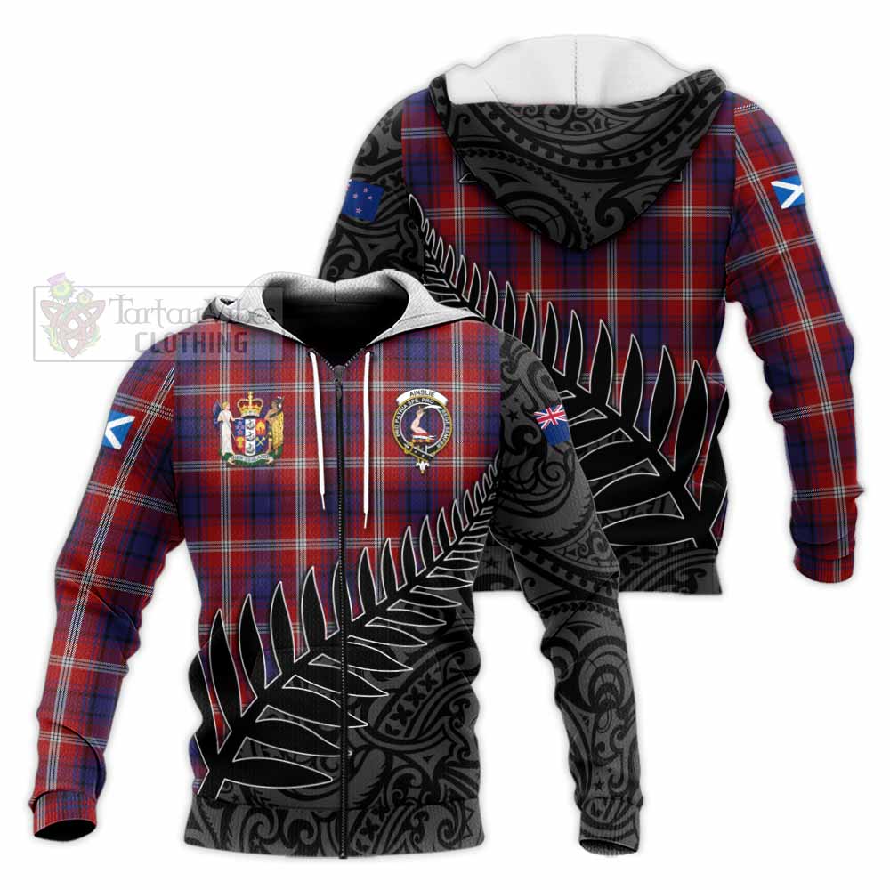 Tartan Vibes Clothing Ainslie Crest Tartan Knitted Hoodie with New Zealand Silver Fern Half Style