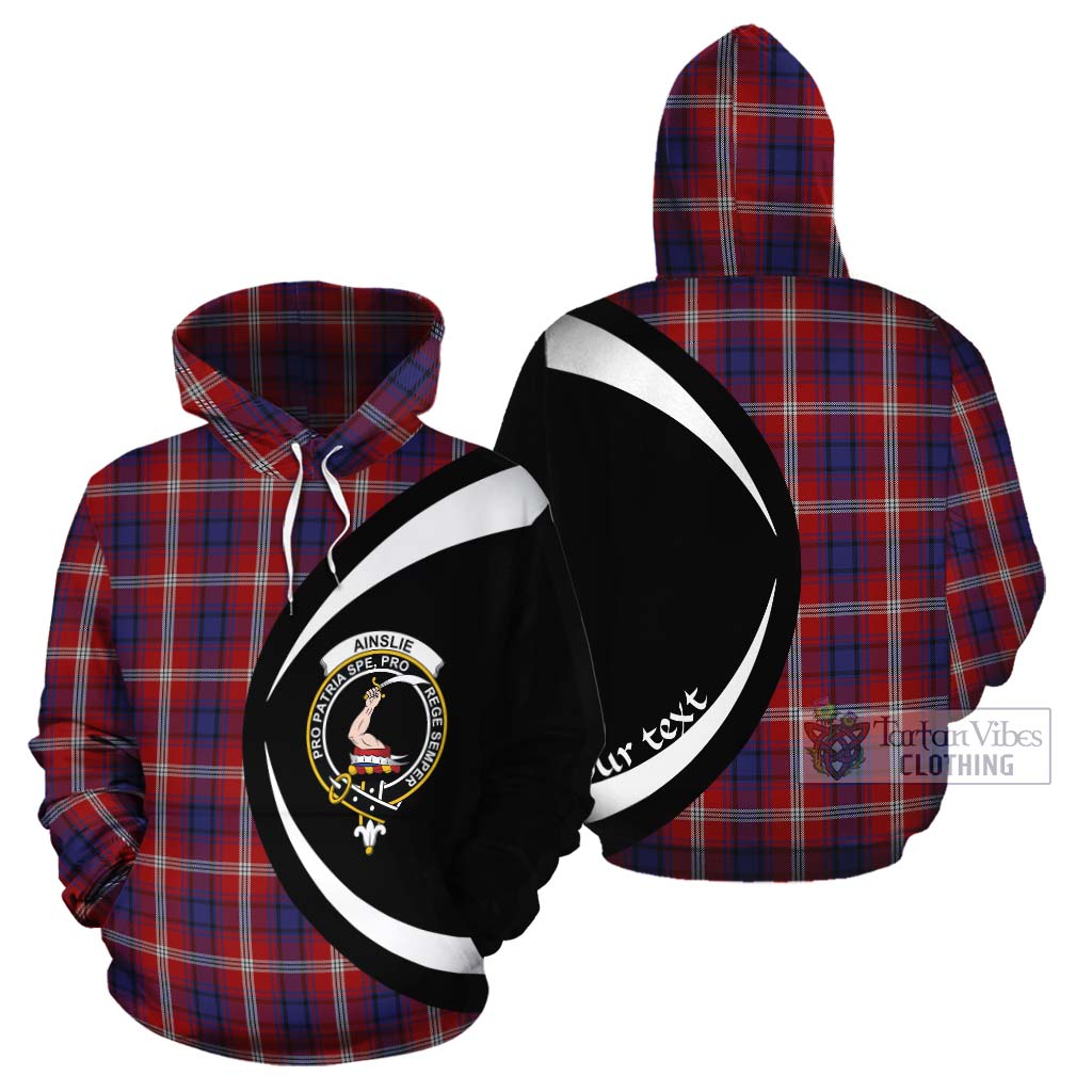 Tartan Vibes Clothing Ainslie Tartan Cotton Hoodie with Family Crest Circle Style