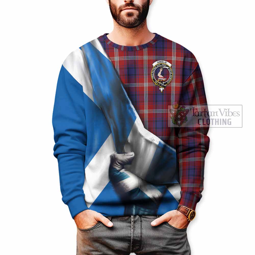 Tartan Vibes Clothing Ainslie Tartan Sweatshirt with Family Crest Scotland Patriotic Style