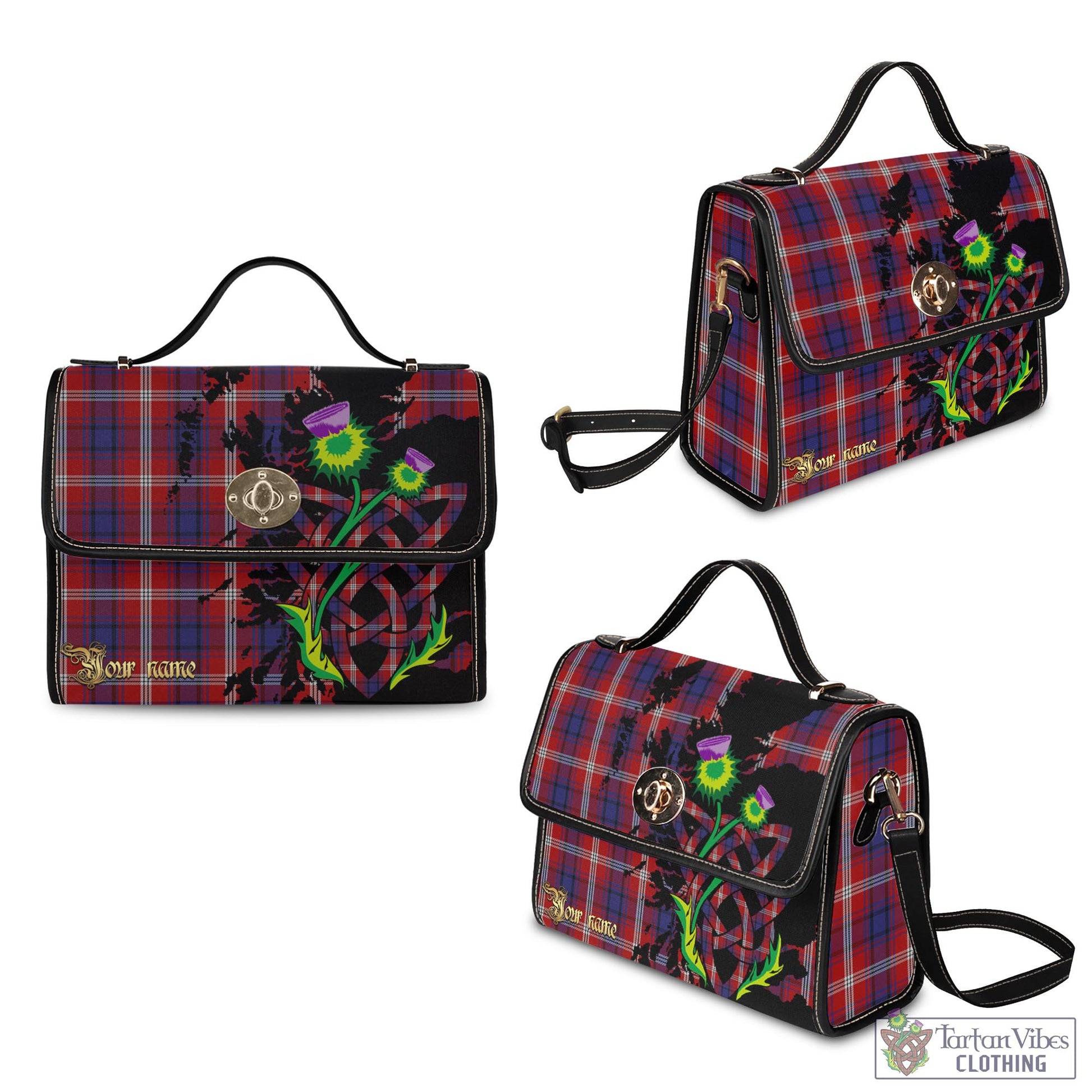 Tartan Vibes Clothing Ainslie Tartan Waterproof Canvas Bag with Scotland Map and Thistle Celtic Accents