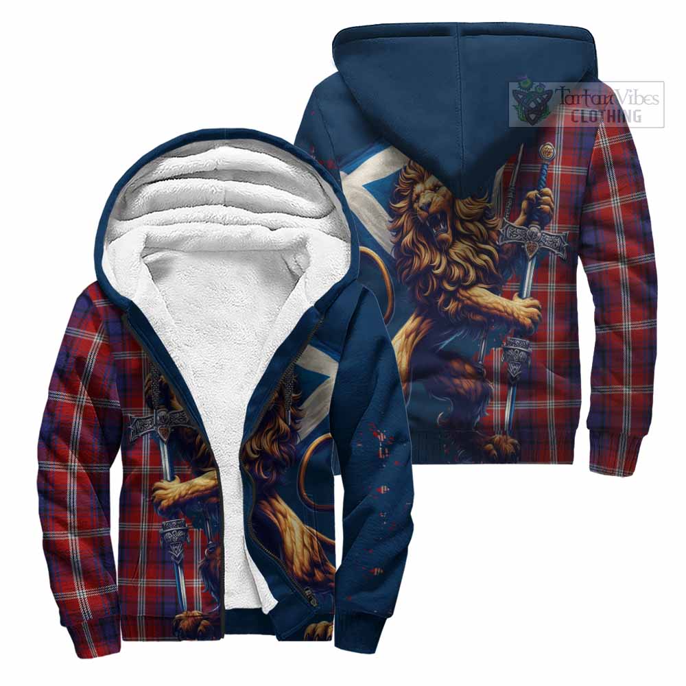 Tartan Vibes Clothing Ainslie Tartan Family Crest Sherpa Hoodie with Scottish Majestic Lion