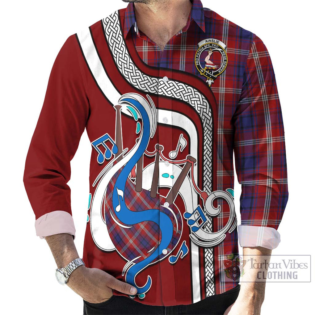 Ainslie Tartan Long Sleeve Button Shirt with Epic Bagpipe Style - Tartanvibesclothing Shop