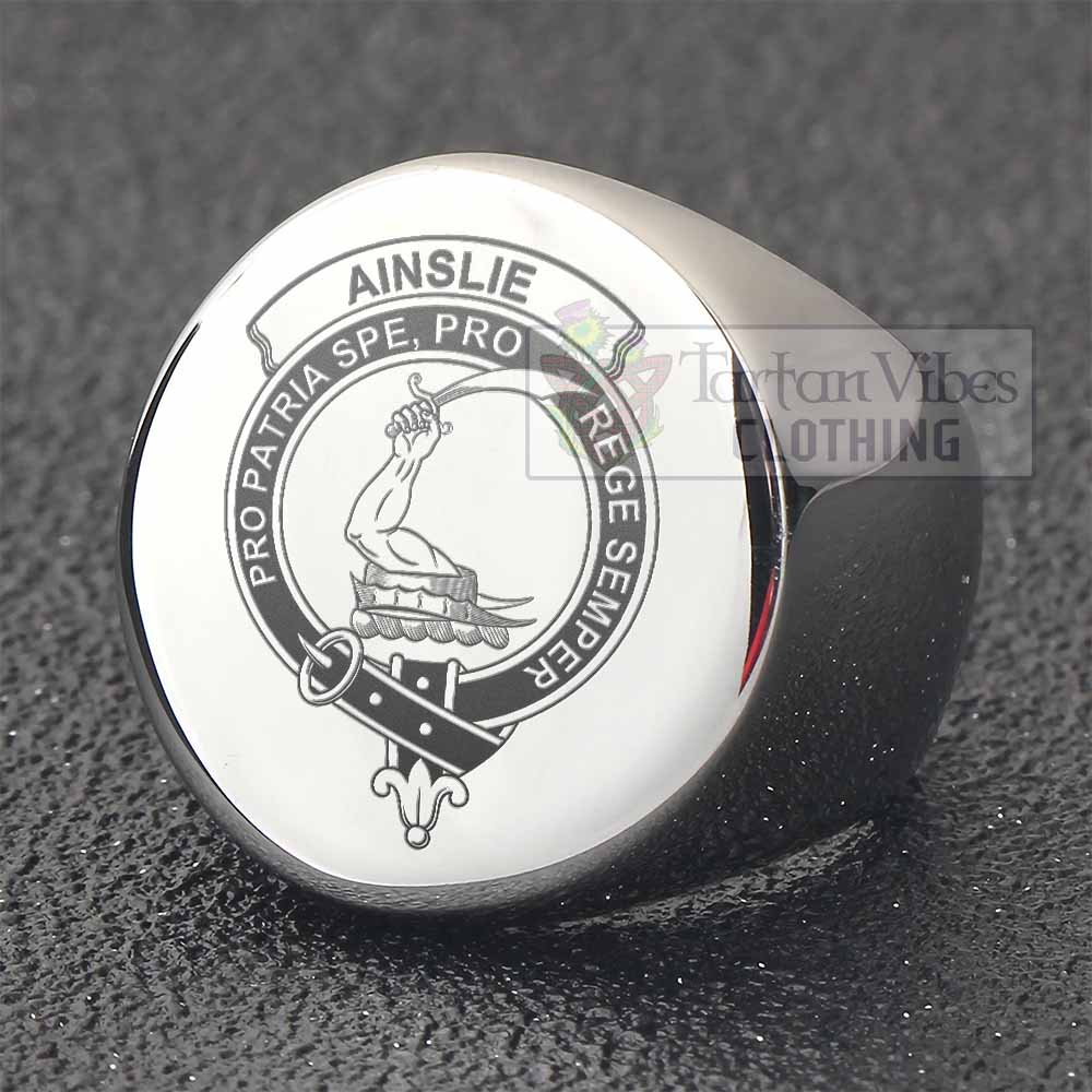 Tartan Vibes Clothing Ainslie Clan Crest Engraved Ring