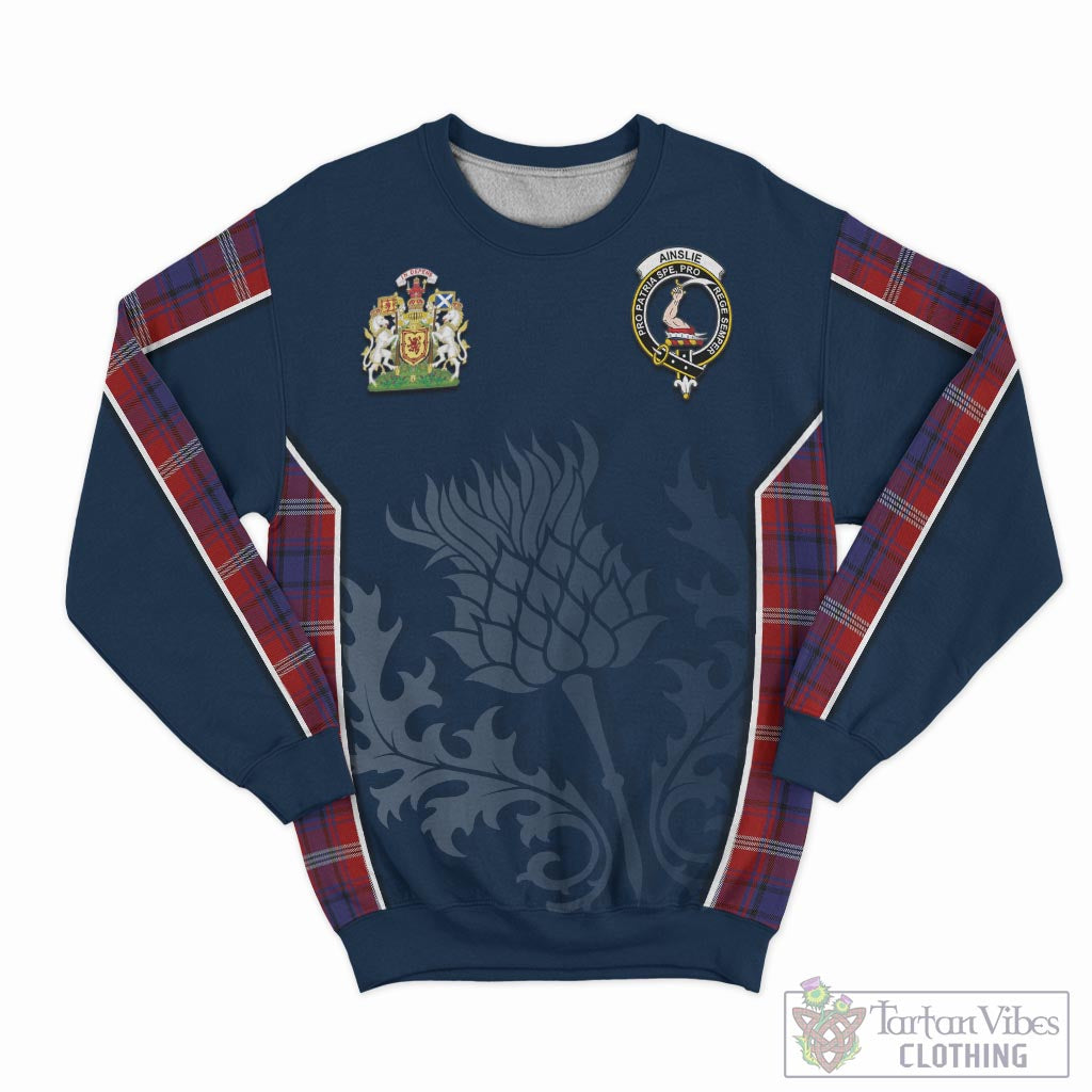 Tartan Vibes Clothing Ainslie Tartan Sweatshirt with Family Crest and Scottish Thistle Vibes Sport Style