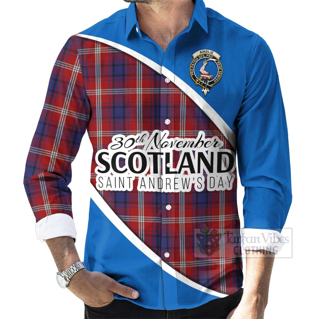 Tartan Vibes Clothing Ainslie Family Crest Tartan Long Sleeve Button Shirt Celebrate Saint Andrew's Day in Style