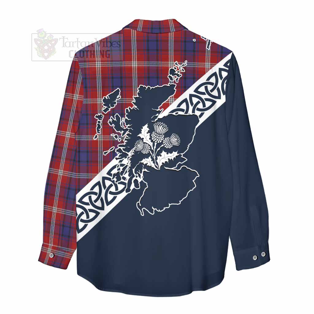 Tartan Vibes Clothing Ainslie Tartan Women's Casual Shirt Featuring Thistle and Scotland Map