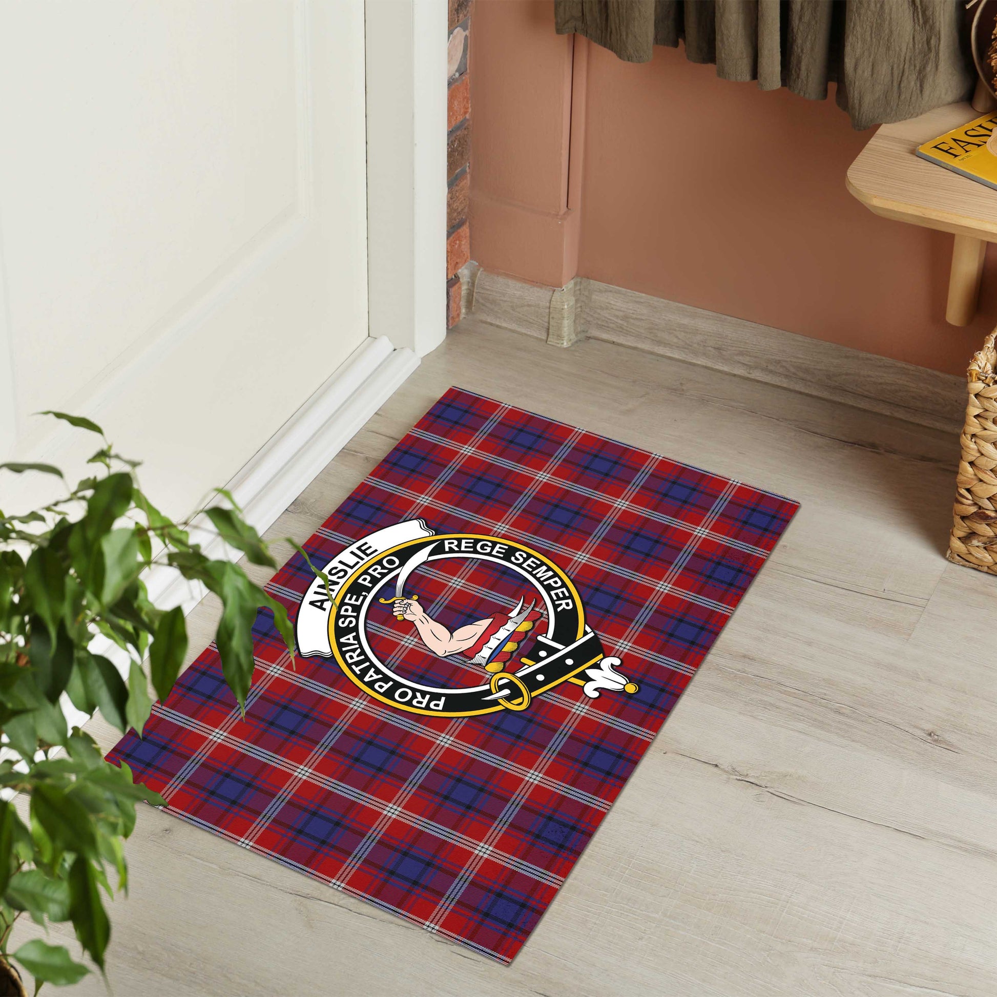 Ainslie Tartan Door Mat with Family Crest - Tartanvibesclothing