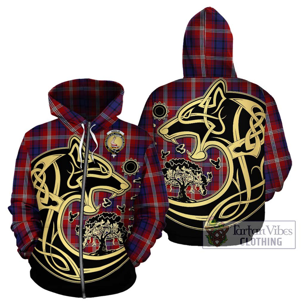 Ainslie Tartan Hoodie with Family Crest Celtic Wolf Style - Tartan Vibes Clothing