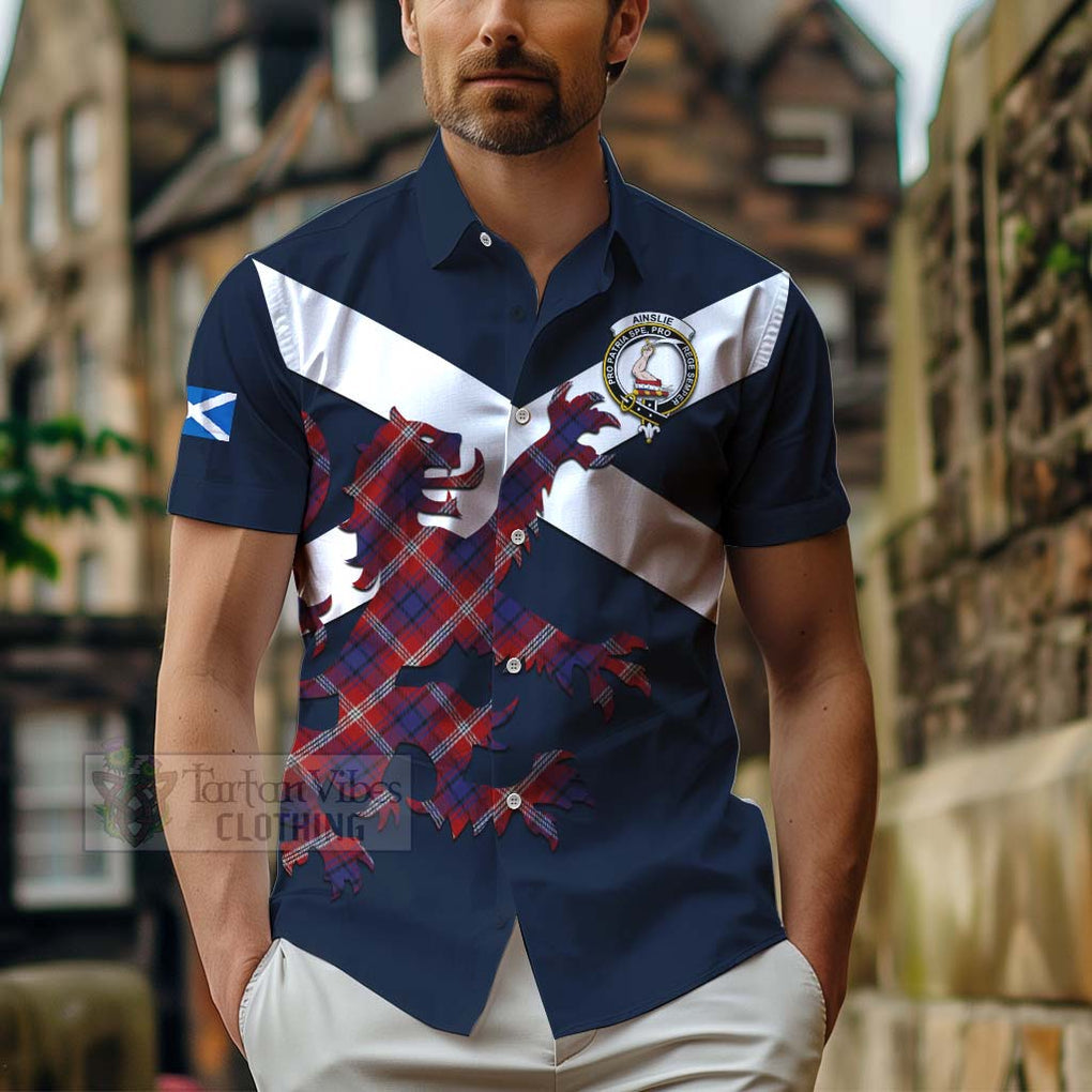 Tartan Vibes Clothing Ainslie Tartan Lion Rampant Short Sleeve Button Shirt – Proudly Display Your Heritage with Alba Gu Brath and Clan Name