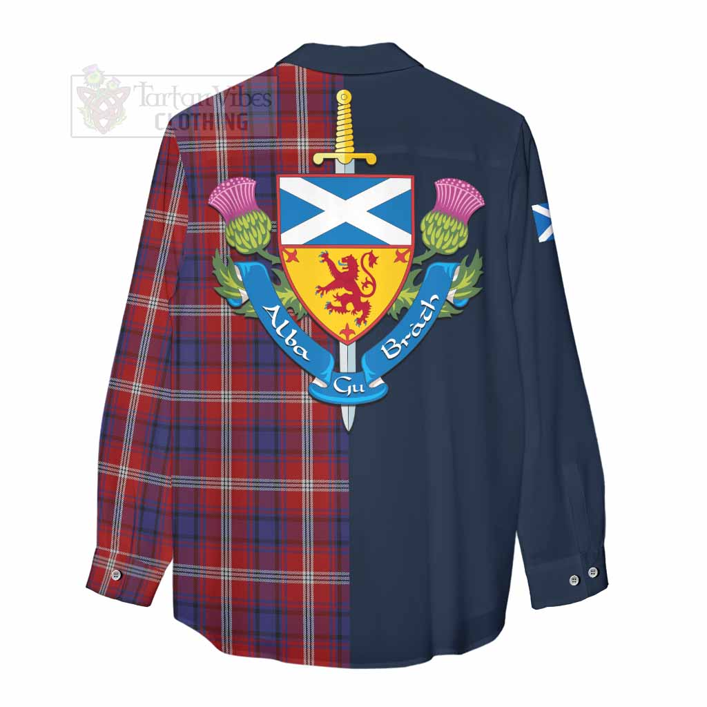 Tartan Vibes Clothing Ainslie Tartan Women's Casual Shirt Alba with Scottish Lion Royal Arm Half Style