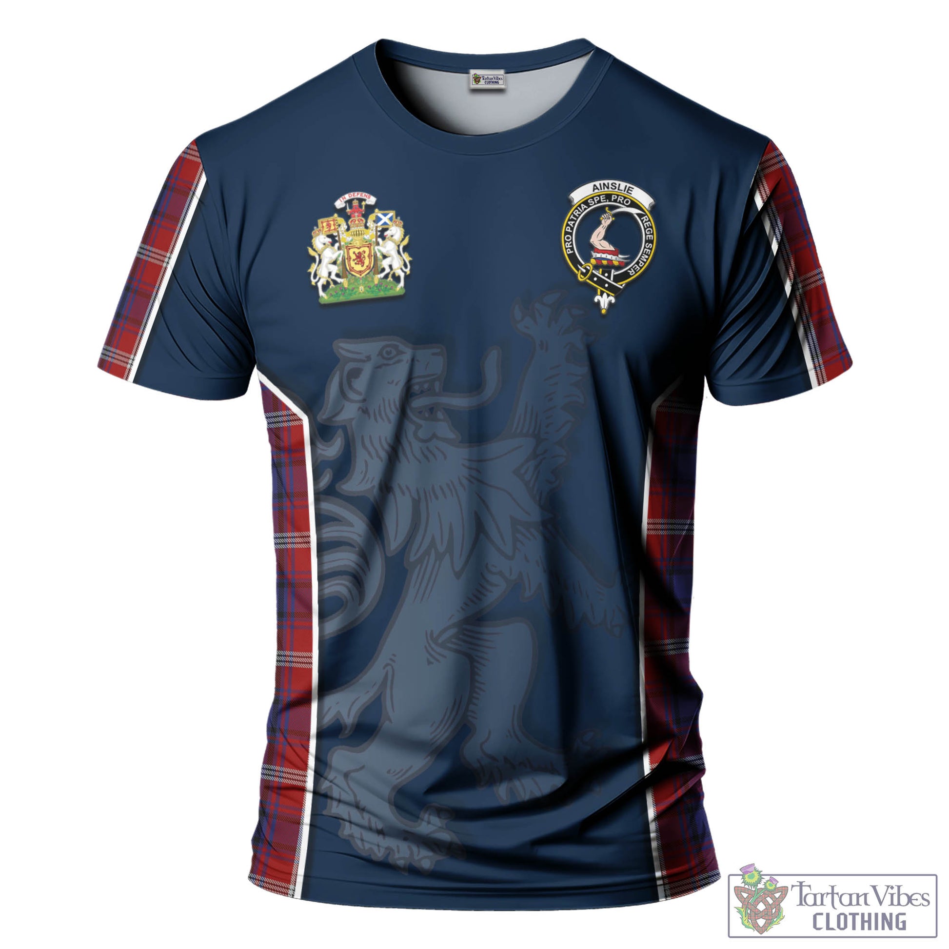 Tartan Vibes Clothing Ainslie Tartan T-Shirt with Family Crest and Lion Rampant Vibes Sport Style