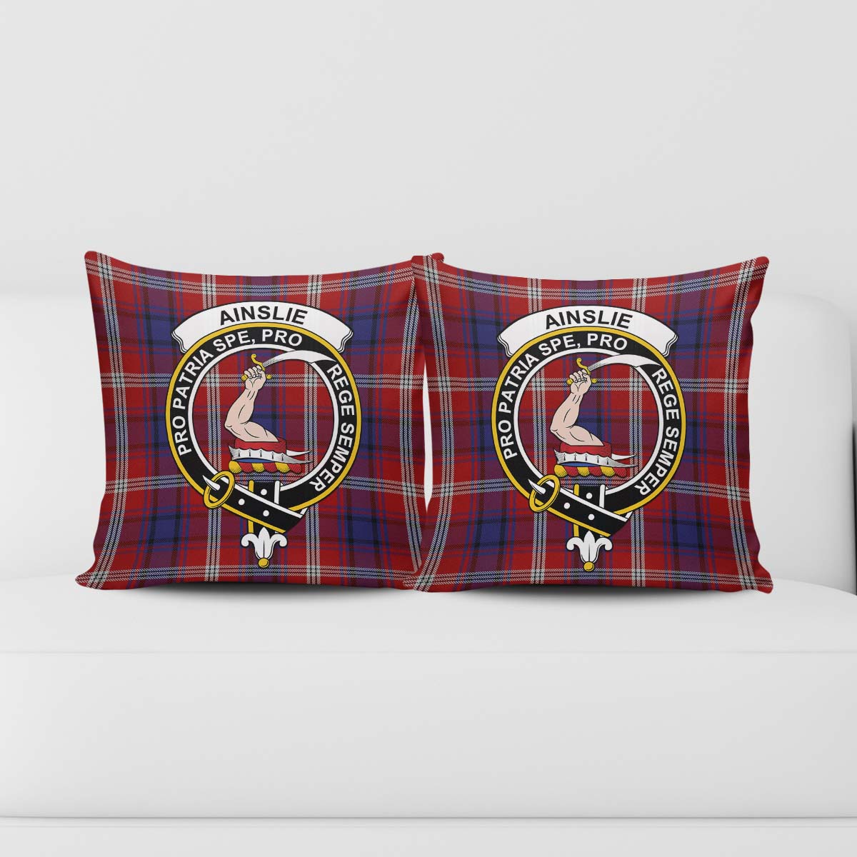 Ainslie Tartan Pillow Cover with Family Crest - Tartan Vibes Clothing