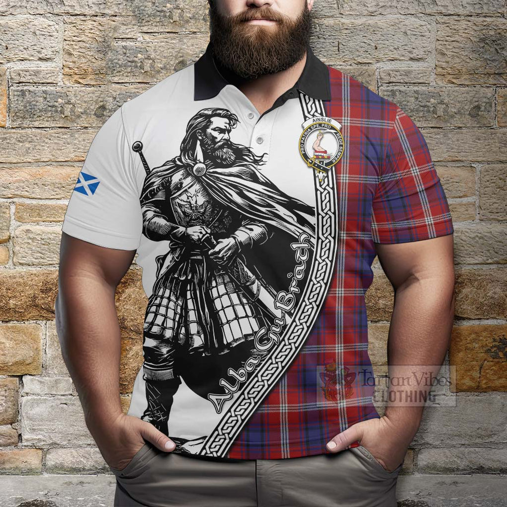 Tartan Vibes Clothing Ainslie Tartan Clan Crest Polo Shirt with Highlander Warrior Celtic Style